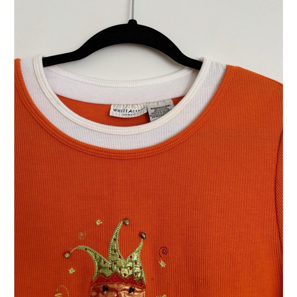 Orange and White Vintage White Stag Halloween Pumpkin Top 1X - Picture 3 of 5